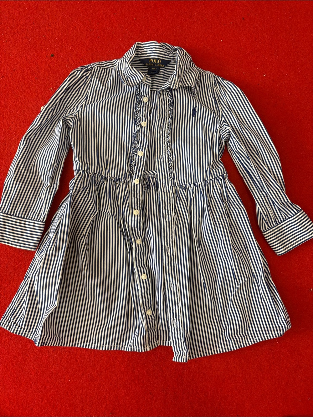 Polo by Ralph Lauren Girls' Navy & White Striped Button-Front Dress
